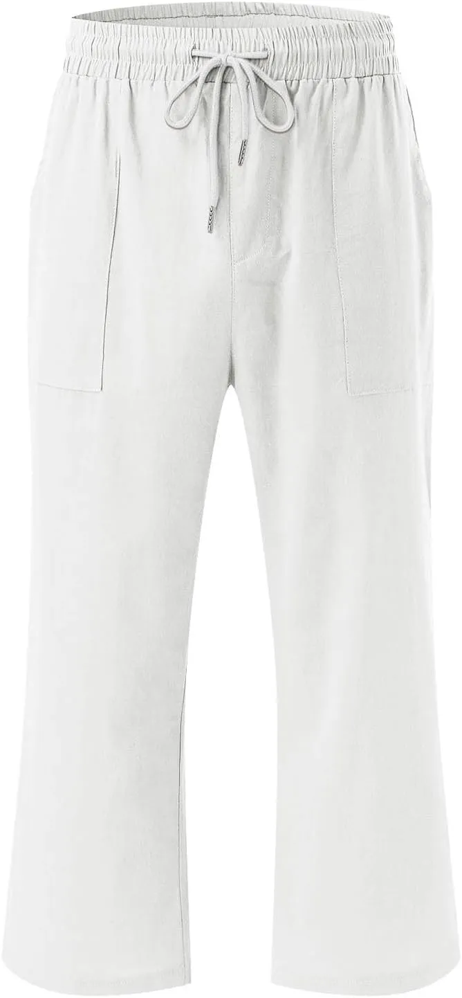 Womens 2025 Summer Capri Pants Cotton Linen Straight Leg Cropped Trousers High Waist Shorts Casual Pant with Pockets