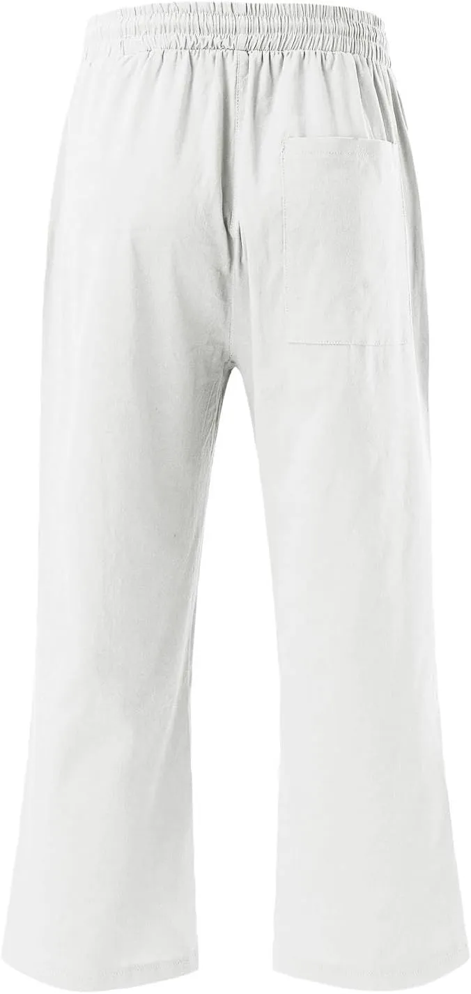 Womens 2025 Summer Capri Pants Cotton Linen Straight Leg Cropped Trousers High Waist Shorts Casual Pant with Pockets