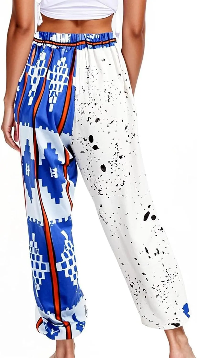 Womens Boho African Print Pants Casual High Waist Jogger Harem Pants Trousers