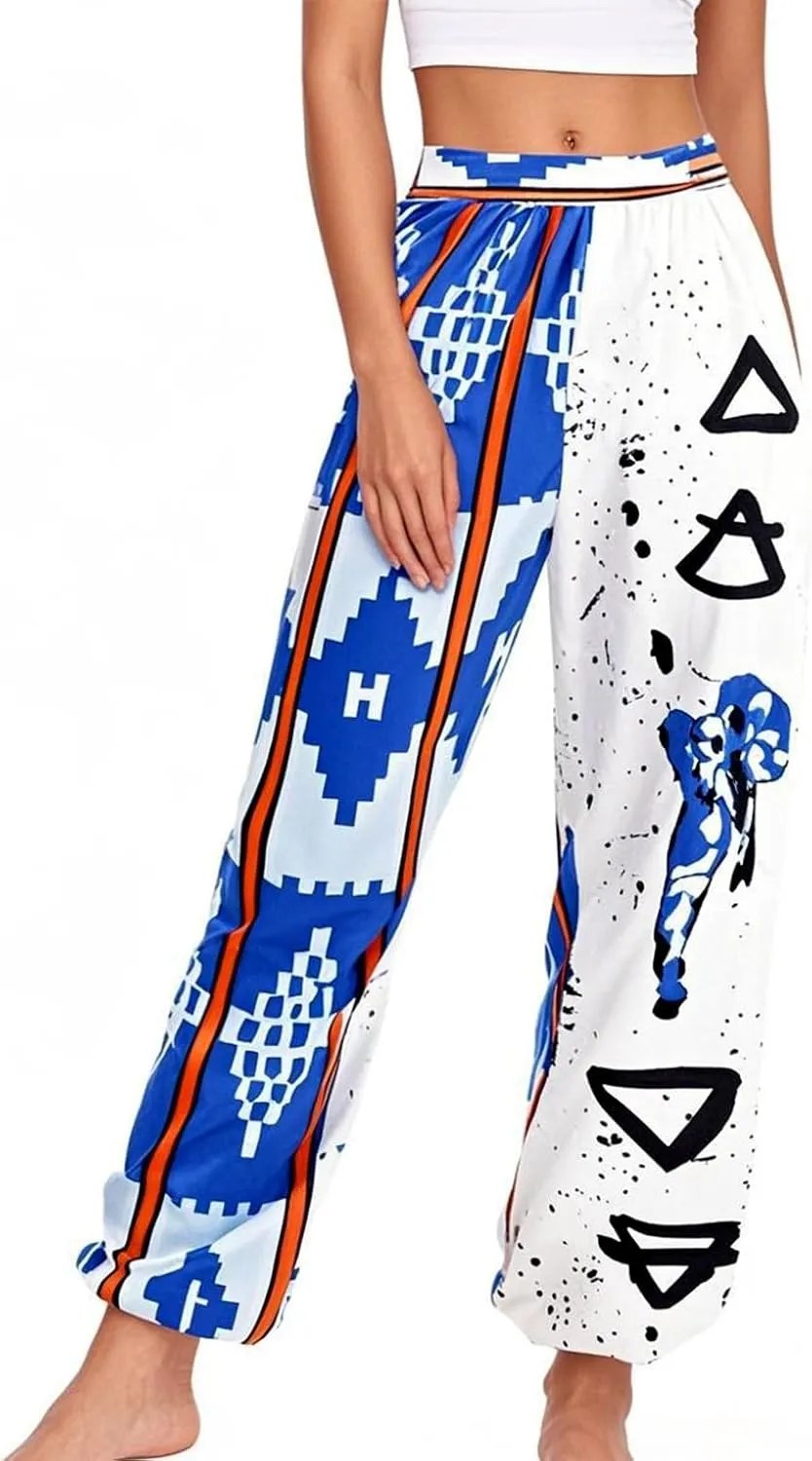 Womens Boho African Print Pants Casual High Waist Jogger Harem Pants Trousers