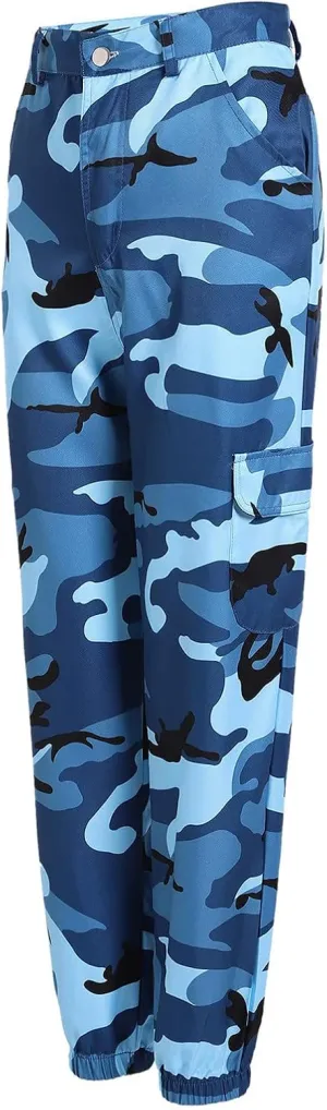 Women's Camo Pants Cargo Trousers High Waist Casual Camouflage Tactical Pants Loose Fit Jogger Pants with Pocket