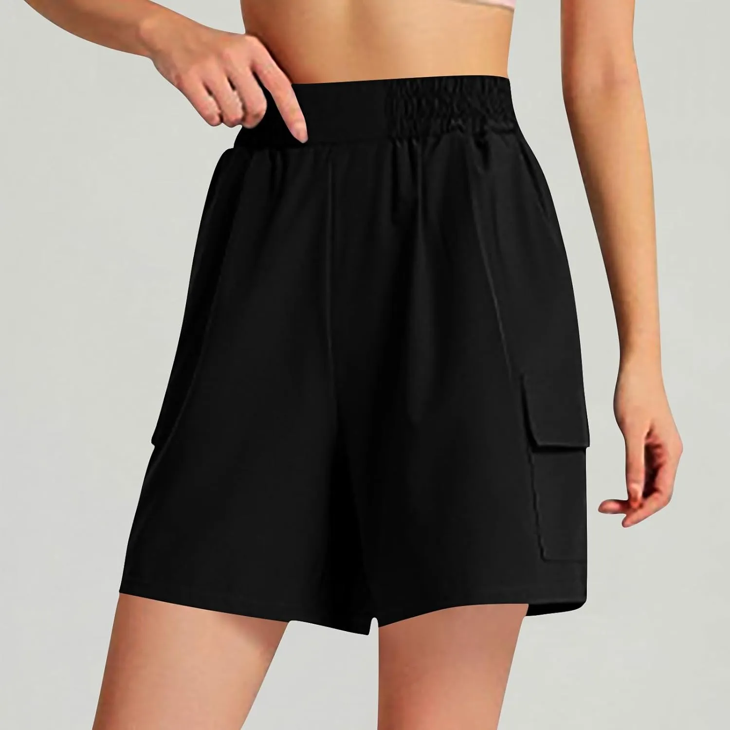 Women's Cargo Shorts Summer High Waisted Casual Trendy Workout Hiking Bermuda Shorts Knee Length Pants with Pockets