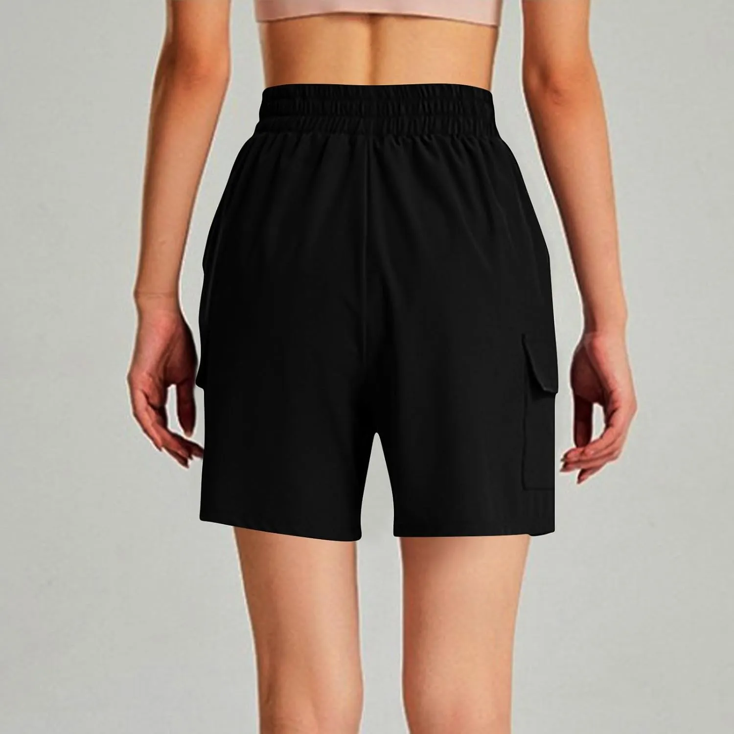 Women's Cargo Shorts Summer High Waisted Casual Trendy Workout Hiking Bermuda Shorts Knee Length Pants with Pockets
