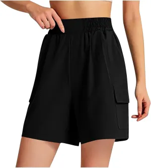 Women's Cargo Shorts Summer High Waisted Casual Trendy Workout Hiking Bermuda Shorts Knee Length Pants with Pockets