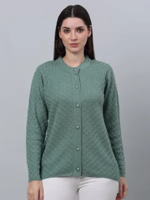 Women's Casual  Green Round neck Cardigan Sweater