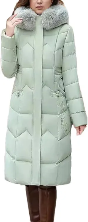 Women's Cotton Jacket Winter Long Thicken Fur Collor Parka Coats Hooded Slimming Padded Jacket