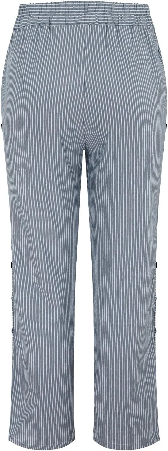 Women's Cotton Linen Pants Lightweight Quick Dry Palazzo Pants Casual Elastic Waist Lounge Crop Pants Trousers Pocket