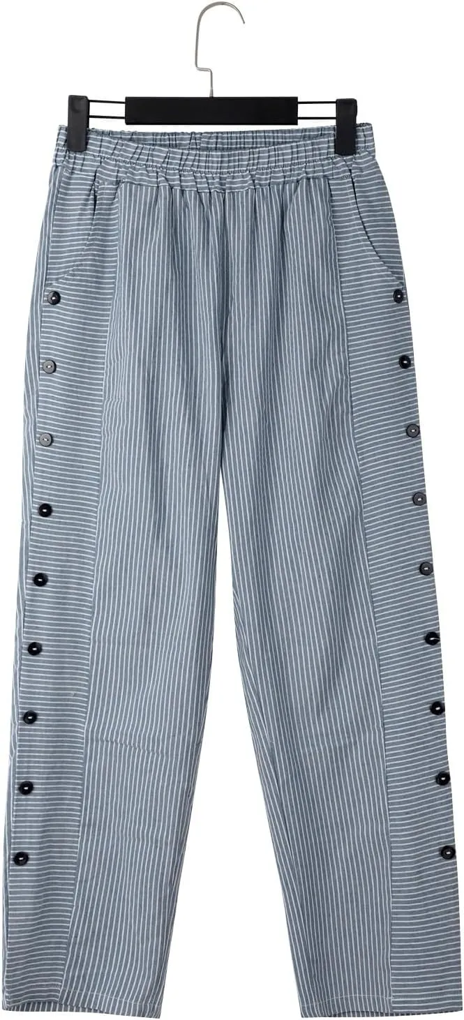 Women's Cotton Linen Pants Lightweight Quick Dry Palazzo Pants Casual Elastic Waist Lounge Crop Pants Trousers Pocket