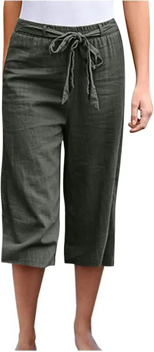 Women's Cotton Linen Summer Casual Palazzo Lounge Pants Low Waist Baggy Stretchy Slim-Fit Pants Vacation