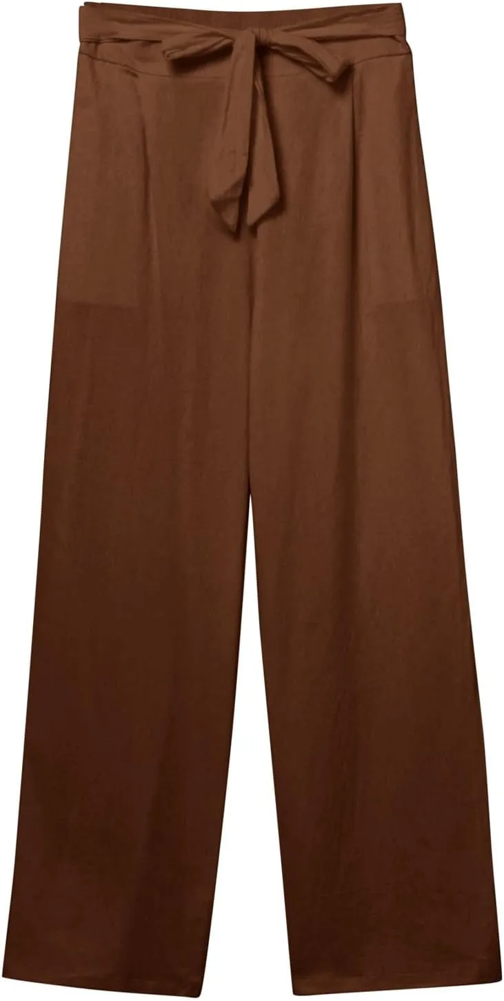 Women's Cotton Linen Summer Lightweigt Palazzo Pants Low Waist Wide Leg Loose Fit Pants Travel
