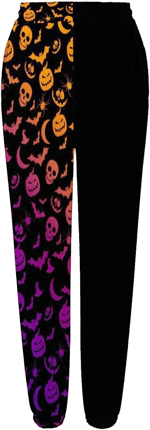 Womens Halloween Sweatpants Trendy Funny Print Drawstring Waist Wide Leg Pants Work Loose Pocket Lounge Joggers