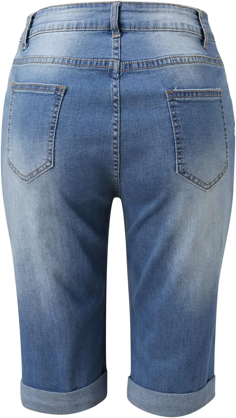Womens Jean Shorts Cut Off Denim Shorts High Waisted Ripped Distressed Casual Summer Stretchy Ripped Shorts