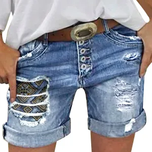 Women's Jean Shorts Stretchy High Waisted Crossover Sloping Waistband Denim Shorts Y2K Trendy Casual Summer Clothes