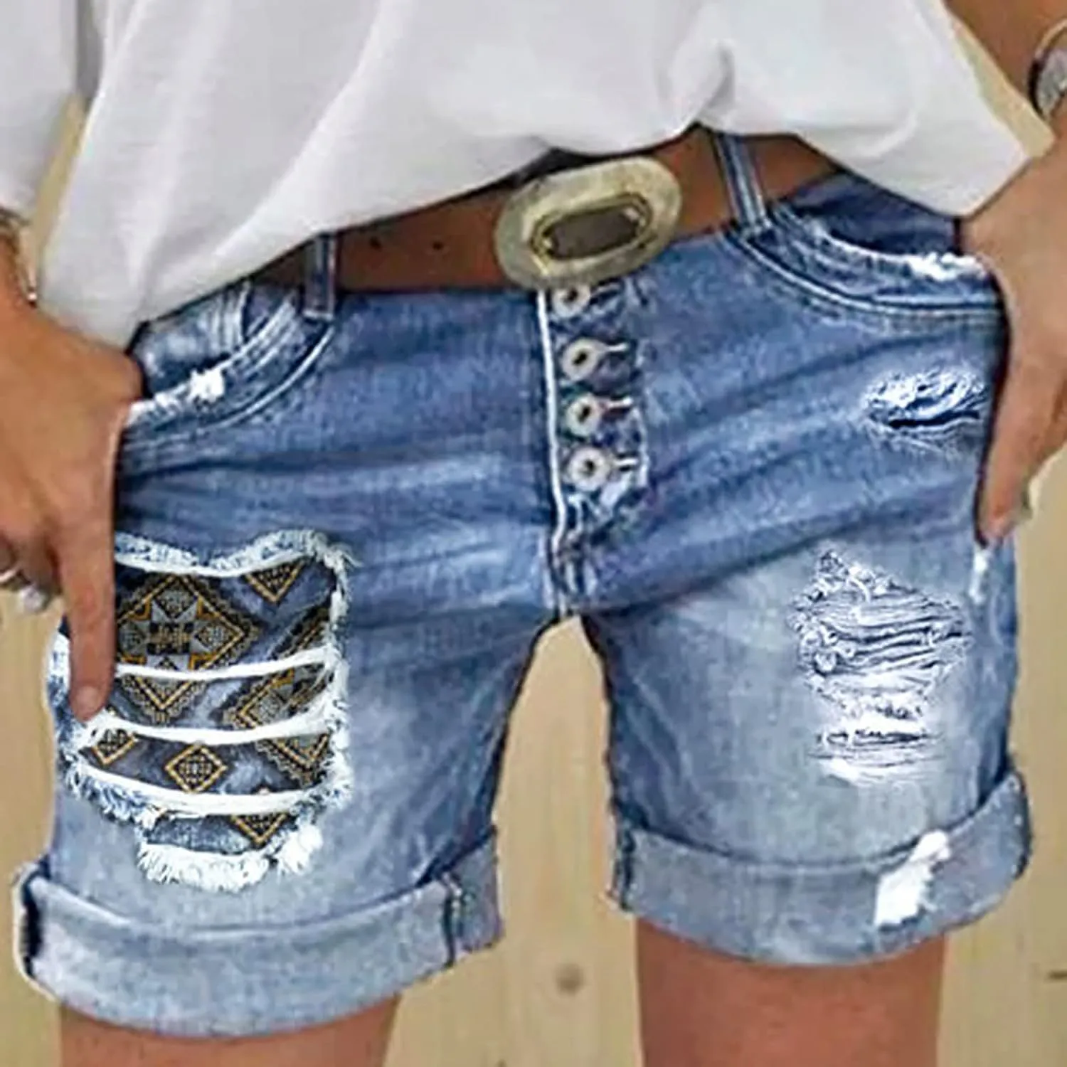 Women's Jean Shorts Stretchy High Waisted Crossover Sloping Waistband Denim Shorts Y2K Trendy Casual Summer Clothes