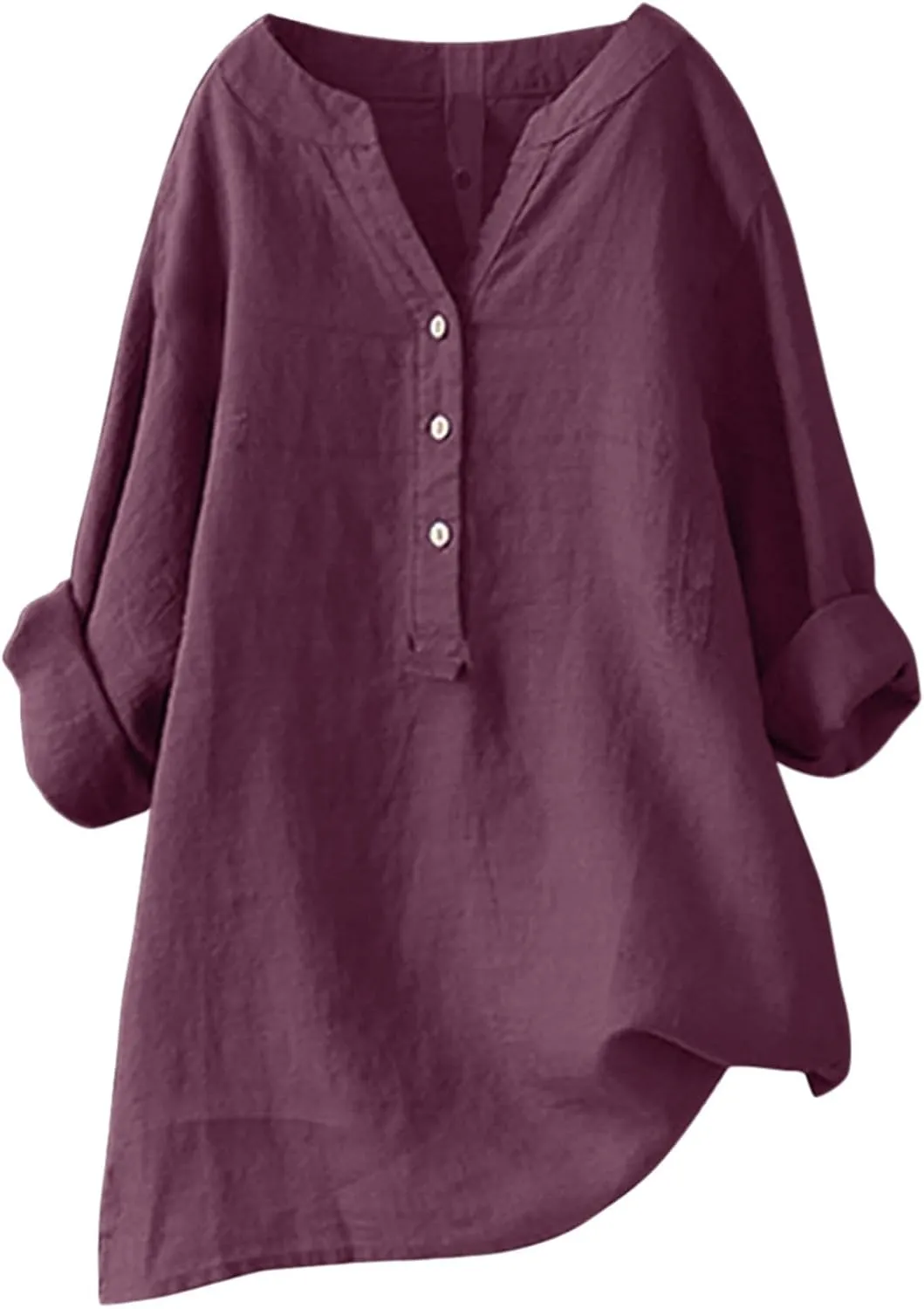 Womens Linen Shirts Summer Linen Bohemian Long Sleeve T-Shirts Casual Plus Size Lightweight Round Neck Tshirts