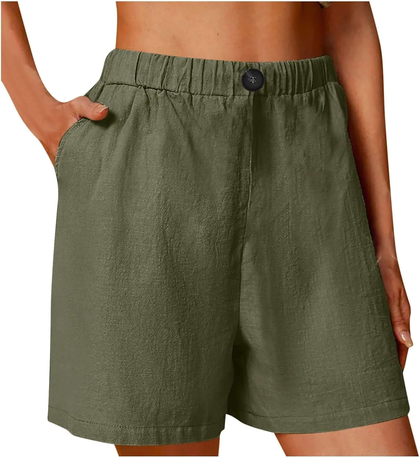 Womens Linen Shorts 2025 Causal Comfy Summer Drawstring High Waist Cotton Shorts for Women Baggy Pants Pockets