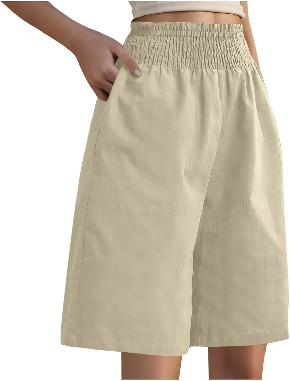 Womens Linen Shorts 2025 Causal Comfy Summer Drawstring High Waist Cotton Shorts for Women Baggy Pants Pockets
