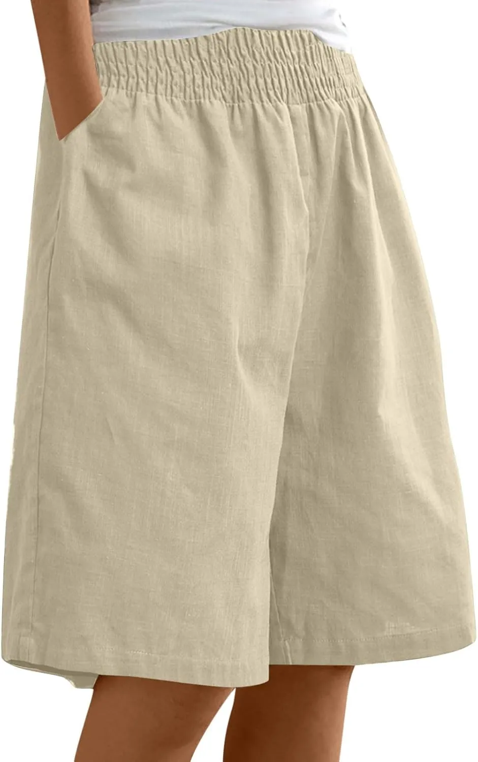 Womens Linen Shorts 2025 Causal Comfy Summer Drawstring High Waist Cotton Shorts for Women Baggy Pants Pockets