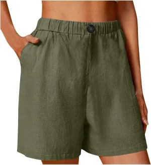 Womens Linen Shorts 2025 Causal Comfy Summer Drawstring High Waist Cotton Shorts for Women Baggy Pants Pockets