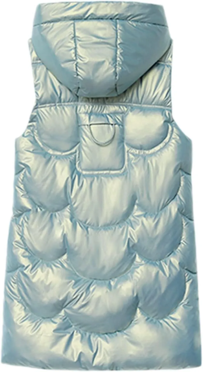 Womens Long Vest Puffer Sleveless Hoodies Quilted Vest Oversized Outdoor Puffer Down Coat Thickened Winter Warm Jacket