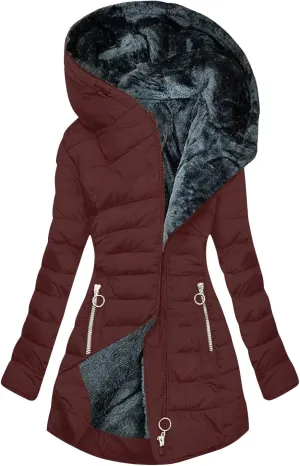 Women's Long Warm Thickened Winter Coat Offer Sherpa Lined Down Jacket Winter Cotton Padded Jacket Waterproof Fleece Coats Outdoor Women's Jacket(Burgundy,X-Large)