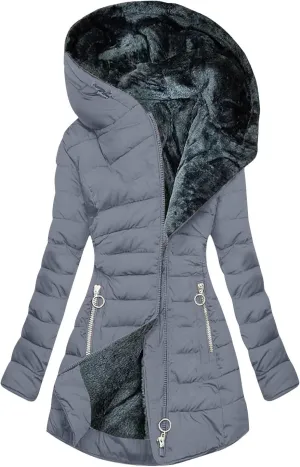 Women's Long Warm Thickened Winter Coat Offer Sherpa Lined Down Jacket Winter Cotton Padded Jacket Waterproof Fleece Coats Outdoor Women's Jacket(Grey,Large)