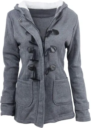 Womens Oversized Fuzzy Fleece Sherpa Hoodies Fashion Horn Button Fleece Thicken Coat Shaggy Warm Winter Outerwear