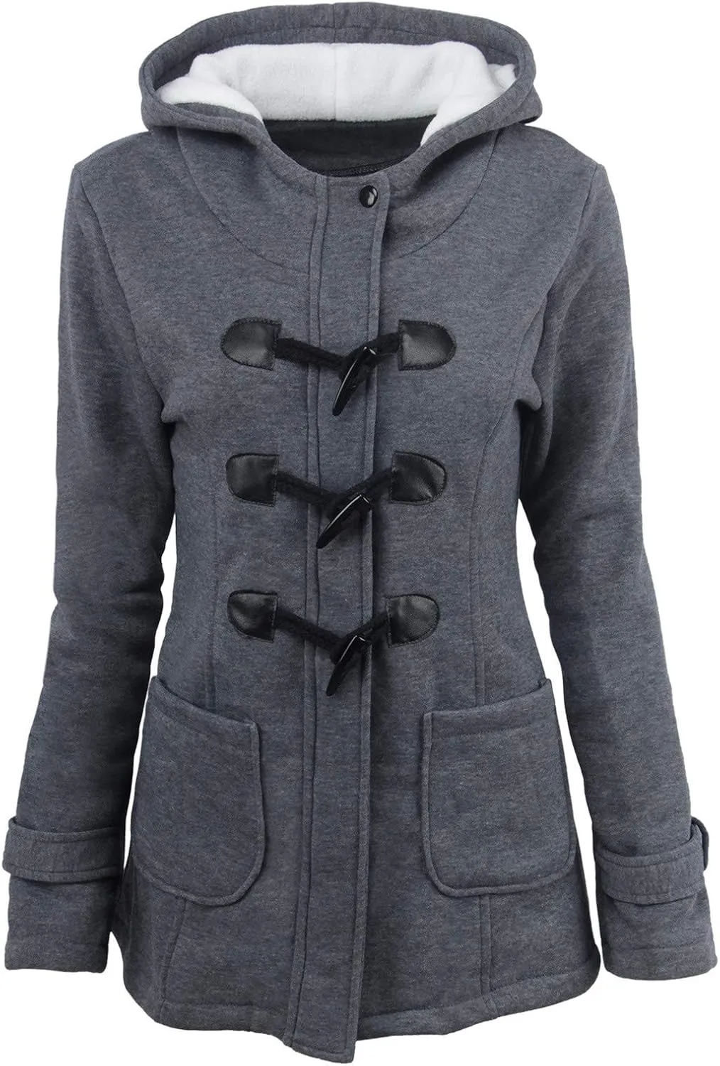 Womens Oversized Fuzzy Fleece Sherpa Hoodies Fashion Horn Button Fleece Thicken Coat Shaggy Warm Winter Outerwear