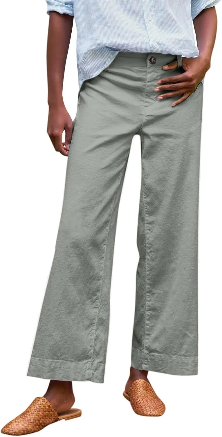 Womens Pants, Peasant Pants Casual Linen Plaid Straight Leg Side Button Drawstring