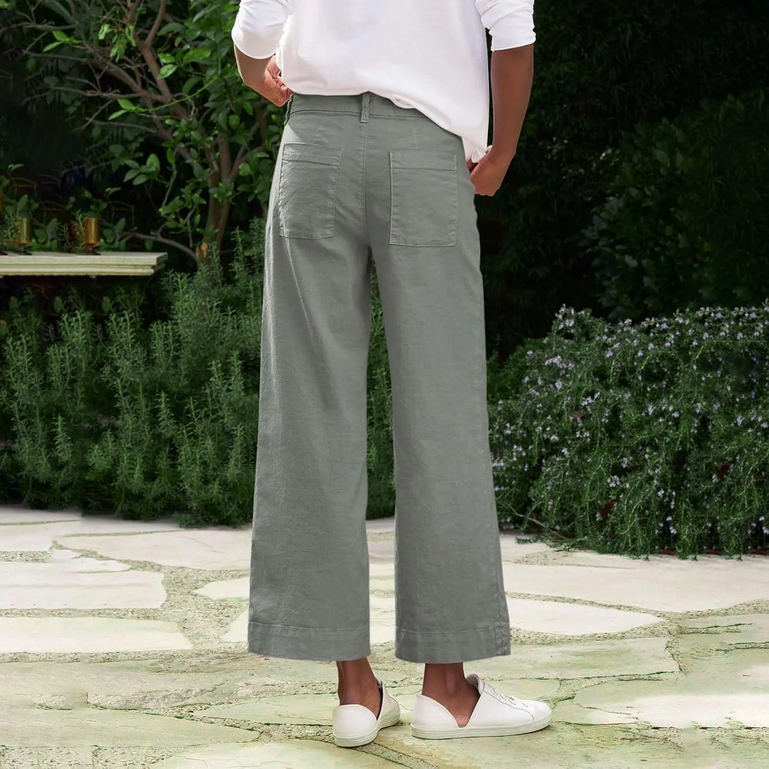 Womens Pants, Peasant Pants Casual Linen Plaid Straight Leg Side Button Drawstring