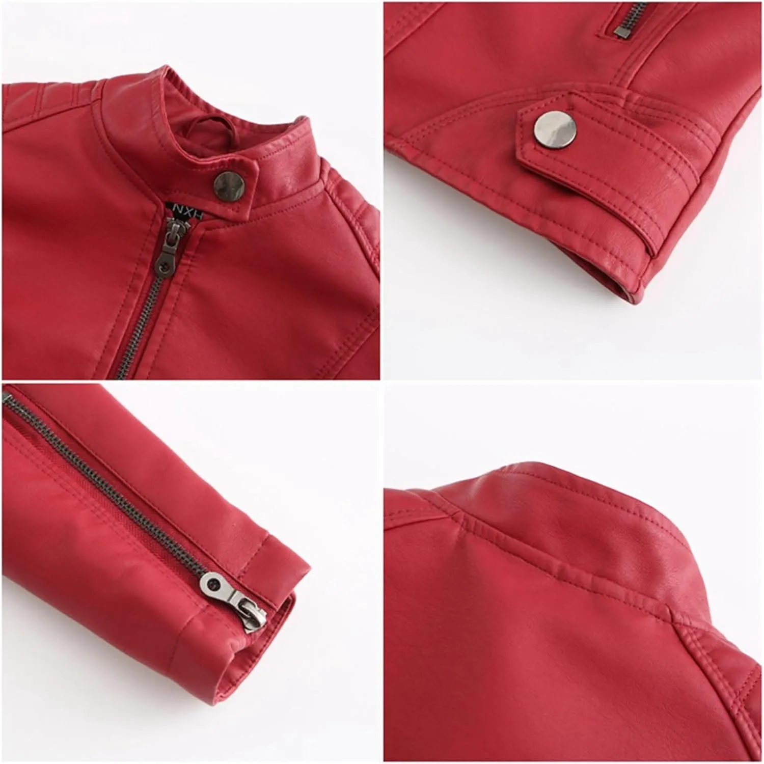 Women's Petite Casual Faux Leather Cropped Jacket Zip up Long Sleeve Moto Biker Coat, Faux Leather Jacket