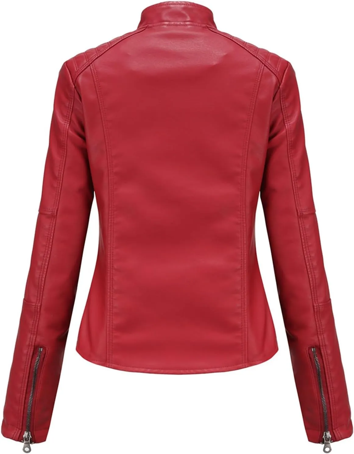 Women's Petite Casual Faux Leather Cropped Jacket Zip up Long Sleeve Moto Biker Coat, Faux Leather Jacket