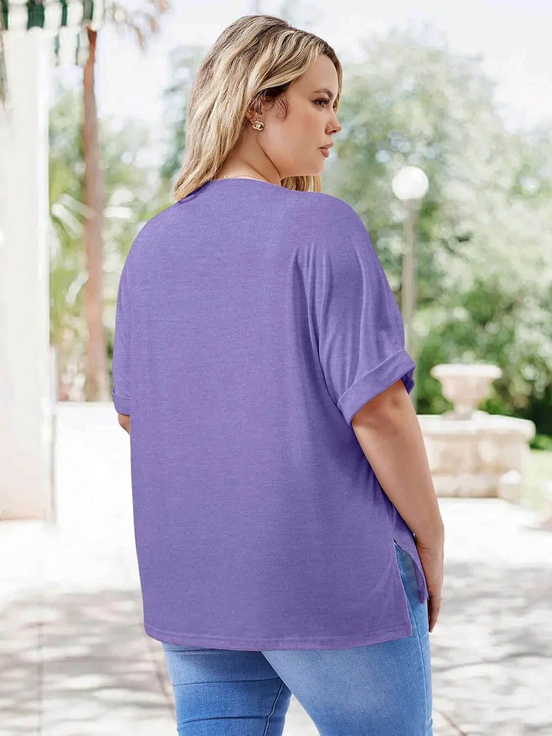 Womens Plus Size Summer Tops Oversized Half Sleeve Crew Neck T Shirts Loose Fit Tee Top Flowy Casual Blouses XL-5XL