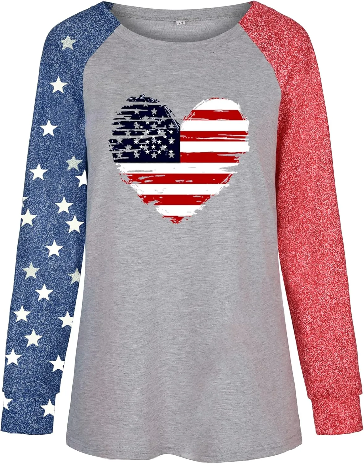 Womens Star Print Colorblock Shirt Long Sleeve American Flag 4th of July Pullvoer Blouse Tops