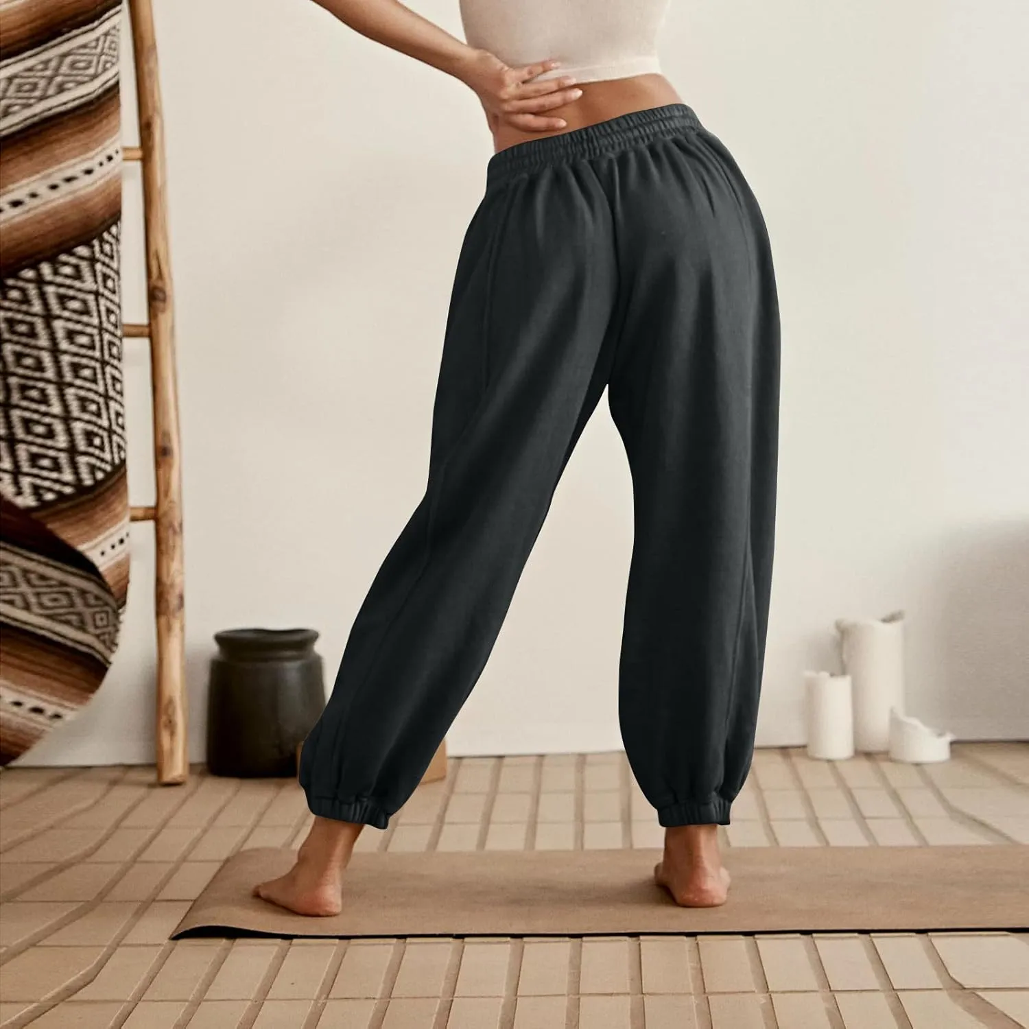 Womens Sweatpants Joggers Elastic High Waist Drawstring Lightweight Office Pants Slim Fit Trousers with Pocket 2024