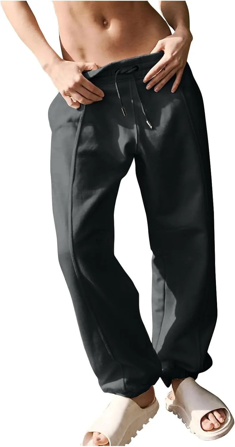 Womens Sweatpants Joggers Elastic High Waist Drawstring Lightweight Office Pants Slim Fit Trousers with Pocket 2024