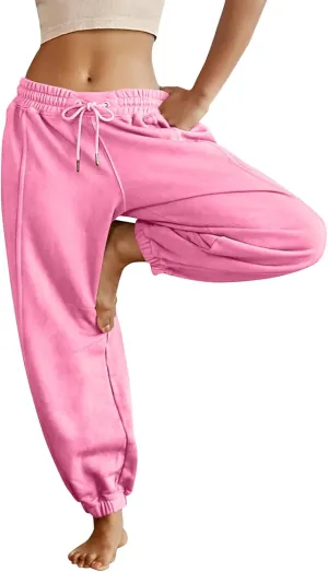 Womens Sweatpants Joggers Elastic High Waist Drawstring Lightweight Office Pants Slim Fit Trousers with Pocket 2024