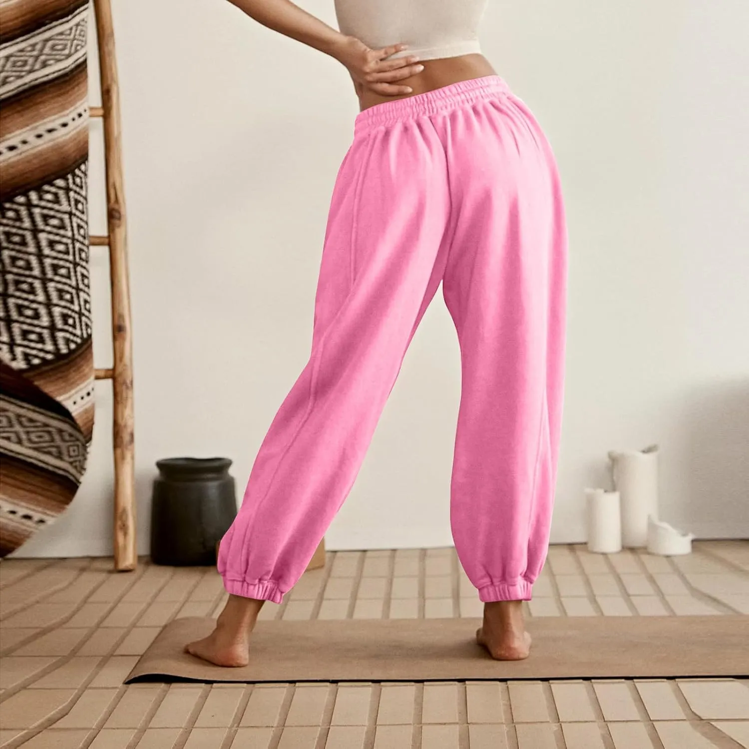 Womens Sweatpants Joggers Elastic High Waist Drawstring Lightweight Office Pants Slim Fit Trousers with Pocket 2024
