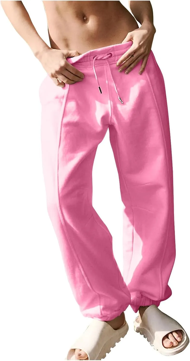 Womens Sweatpants Joggers Elastic High Waist Drawstring Lightweight Office Pants Slim Fit Trousers with Pocket 2024