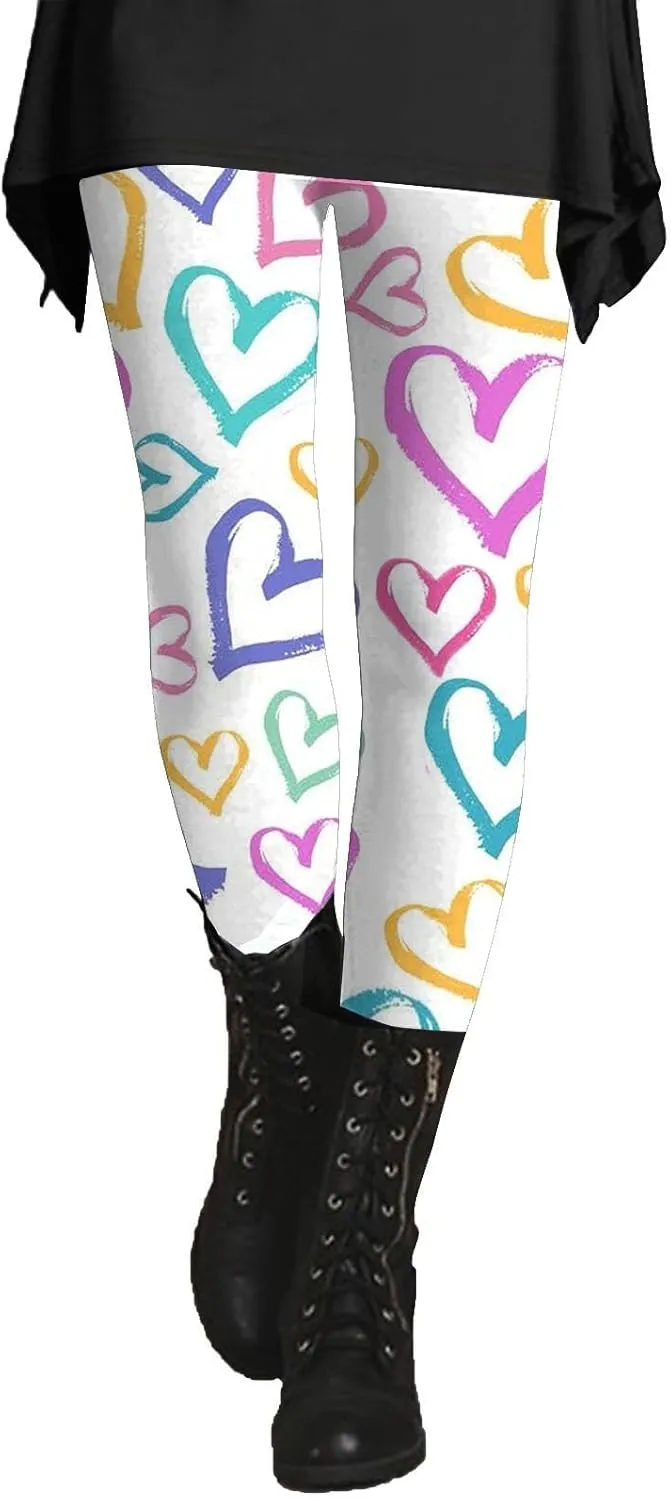 Women's Valentine's Day Yoga Pants Women's Autumn and Winter Leggings Artistic Splash Printed Workout Leggings for