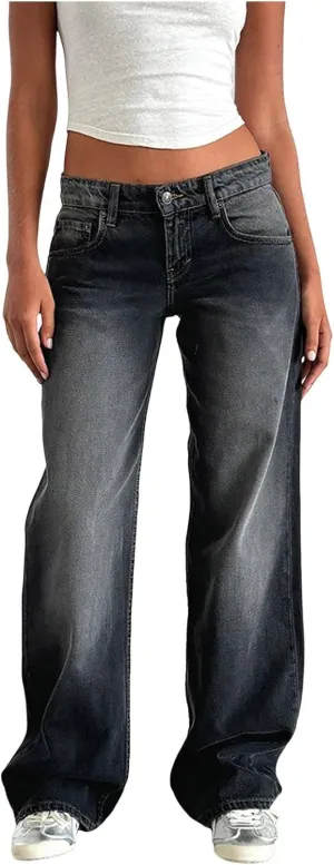 Women's Wide Leg Jeans Casual High Waisted Plus Size Loose Elastic Waist 90s Baggy Jeans Trouser Jeans with Pockets