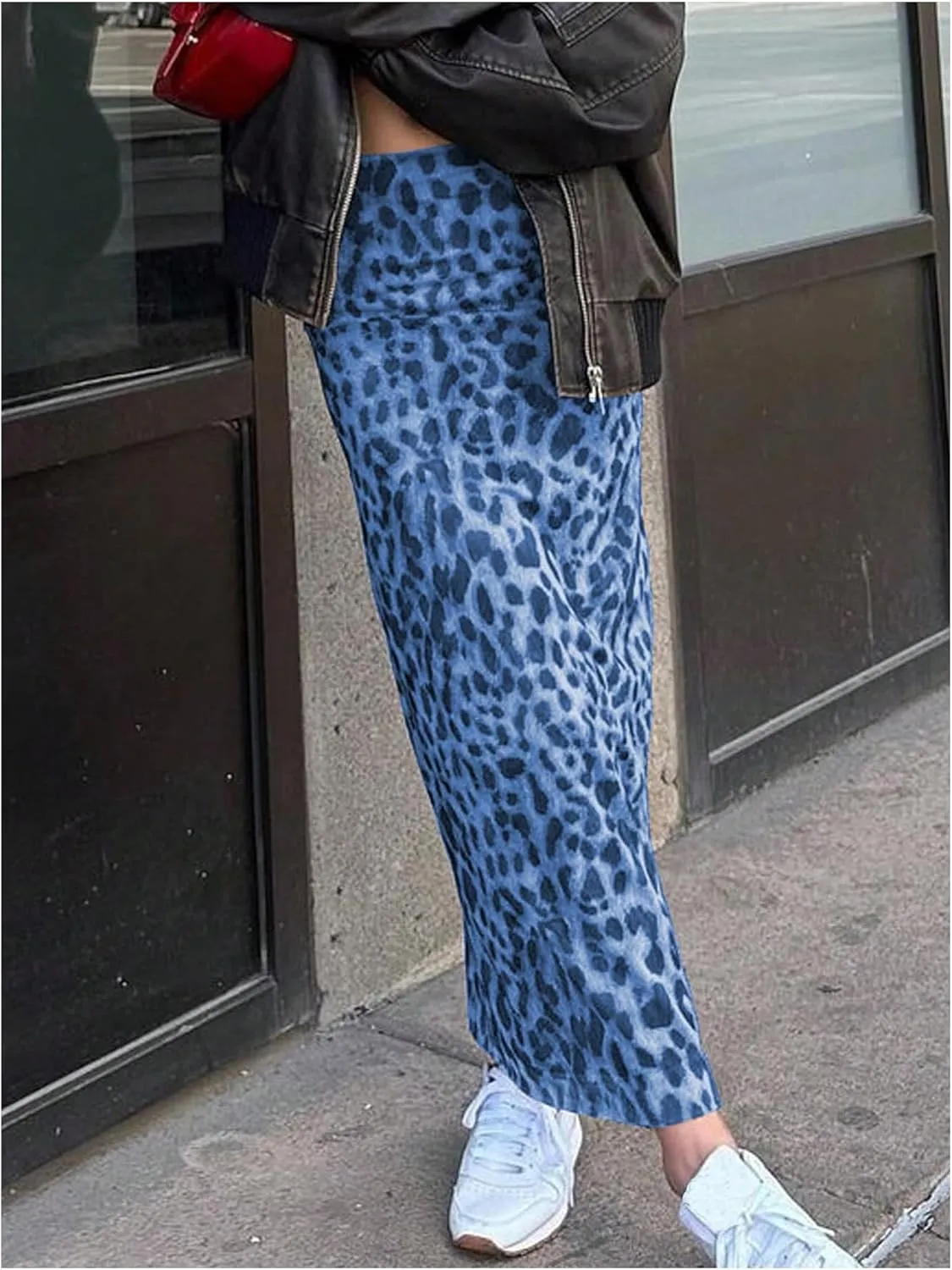 Women's Y2K Leopard Print Skirts Ruched Side Slit Maxi Skirt Mesh Sheer High Waisted Long Skirt Cheetah Bodycon Skirt
