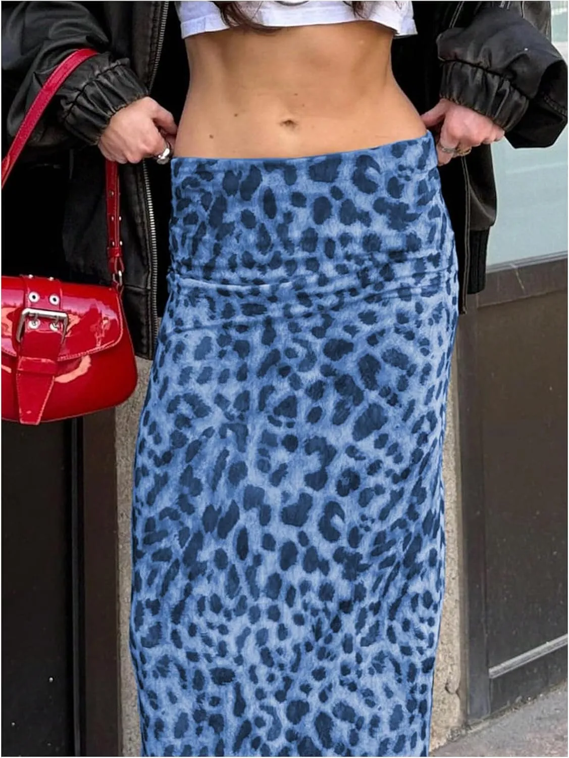 Women's Y2K Leopard Print Skirts Ruched Side Slit Maxi Skirt Mesh Sheer High Waisted Long Skirt Cheetah Bodycon Skirt