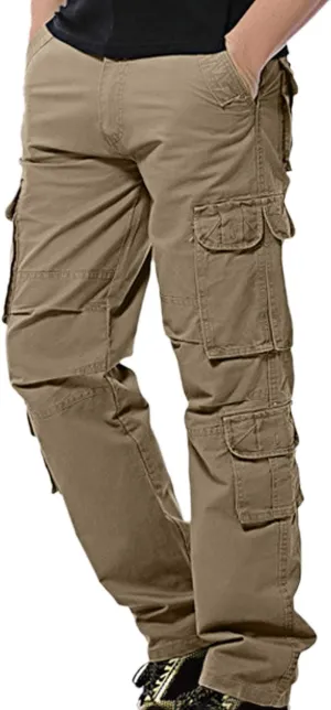 Work Pants for Men Solid Multi-Pocket Mid-Rise Zipper Comfort Stretch High Waist Slim Casual Straight Trousers