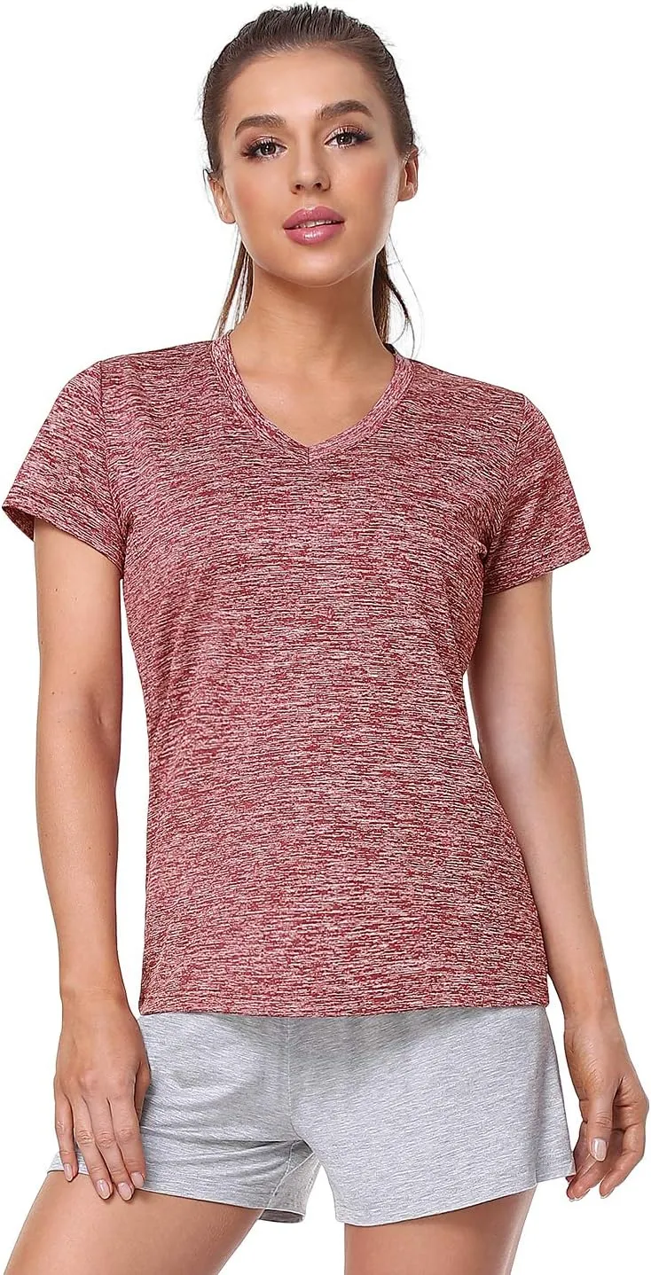 Xelky 3-4 Pack Women's Dry Fit Tshirt Short Sleeve Moisture Wicking Athletic Shirts Sport Activewear Tee V Neck Workout Top