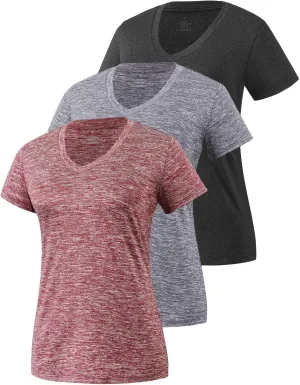 Xelky 3-4 Pack Women's Dry Fit Tshirt Short Sleeve Moisture Wicking Athletic Shirts Sport Activewear Tee V Neck Workout Top