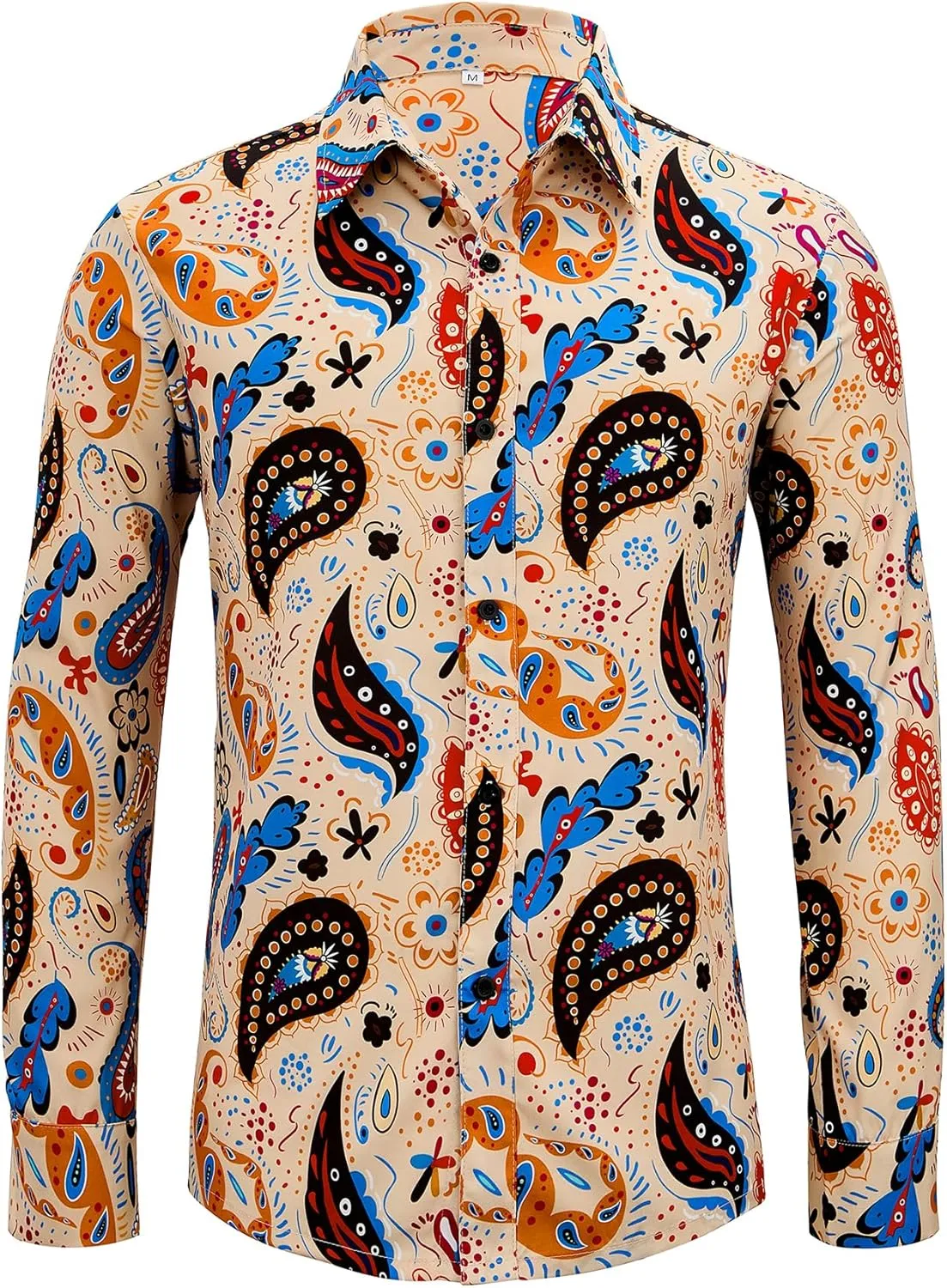 Zando Mens 70s Disco Shirt Retro Casual Button Down Disco Outfit Men Floral Vintage Long Sleeve Hip Hop Party Outfit Shirt