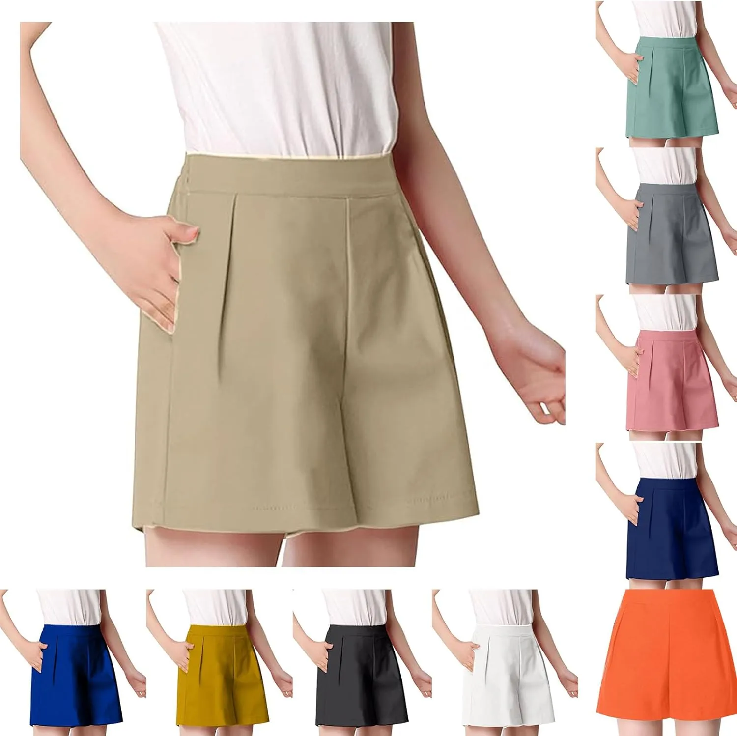 ZDRZK Shorts for Women High Waisted Pleated Business Casual Bermuda Shorts Plus Size Loose Fit Trouser Shorts with Pockets